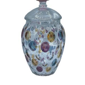 Vintage coin spot jar w/lid Bohemia Art bubble crystal Czec.